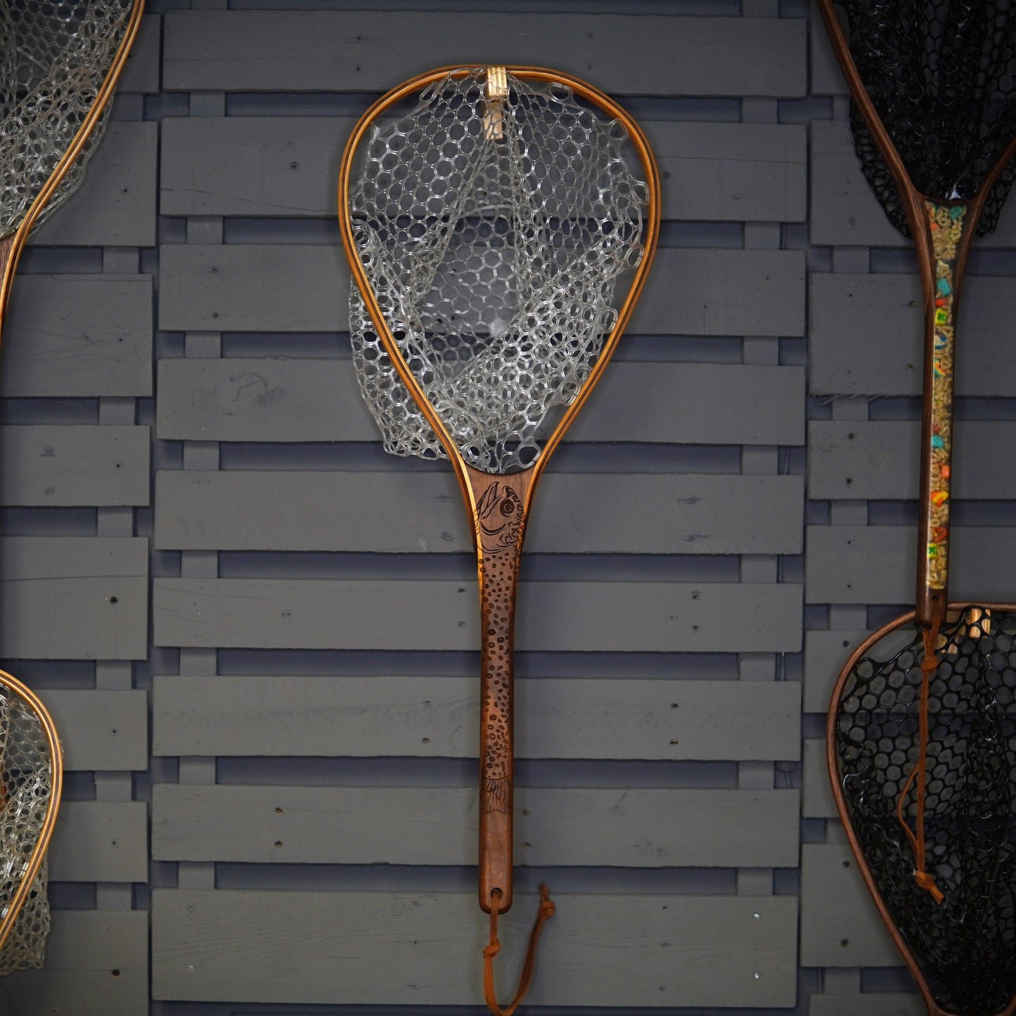 Fat Jake 16"x12" - Brook Trout Engraved - Natural Fly Fishing Traditional Landing Net - Handcrafted & Made in USA