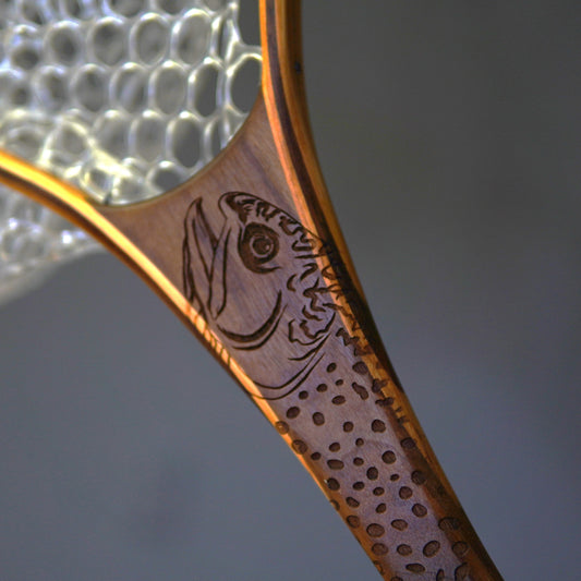 Little Dipper 12"x8" - Brook Trout Engraved - Natural Fly Fishing Traditional Landing Net - Handcrafted & Made in USA