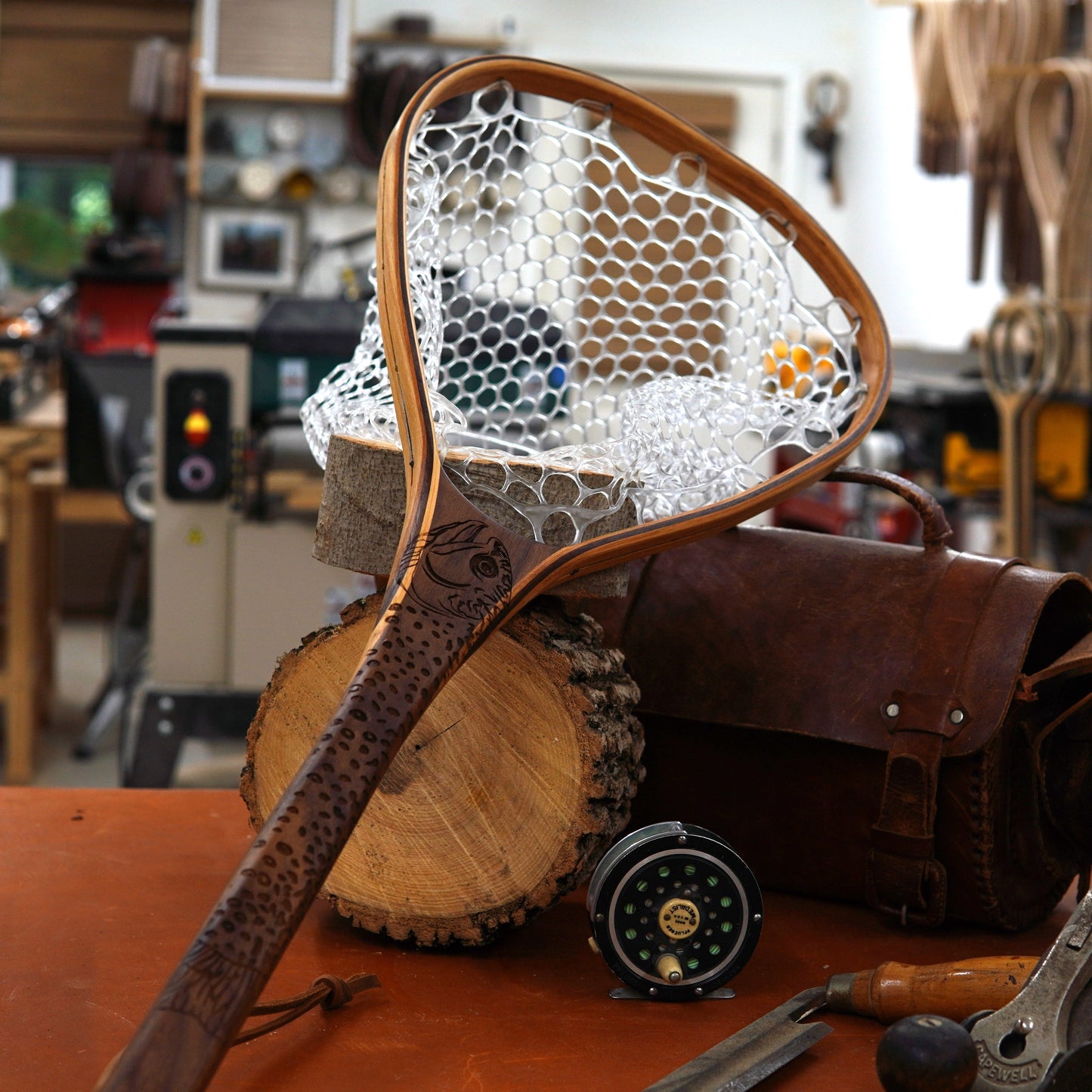 Little Dipper 12"x8" - Brook Trout Engraved - Natural Fly Fishing Traditional Landing Net - Handcrafted & Made in USA