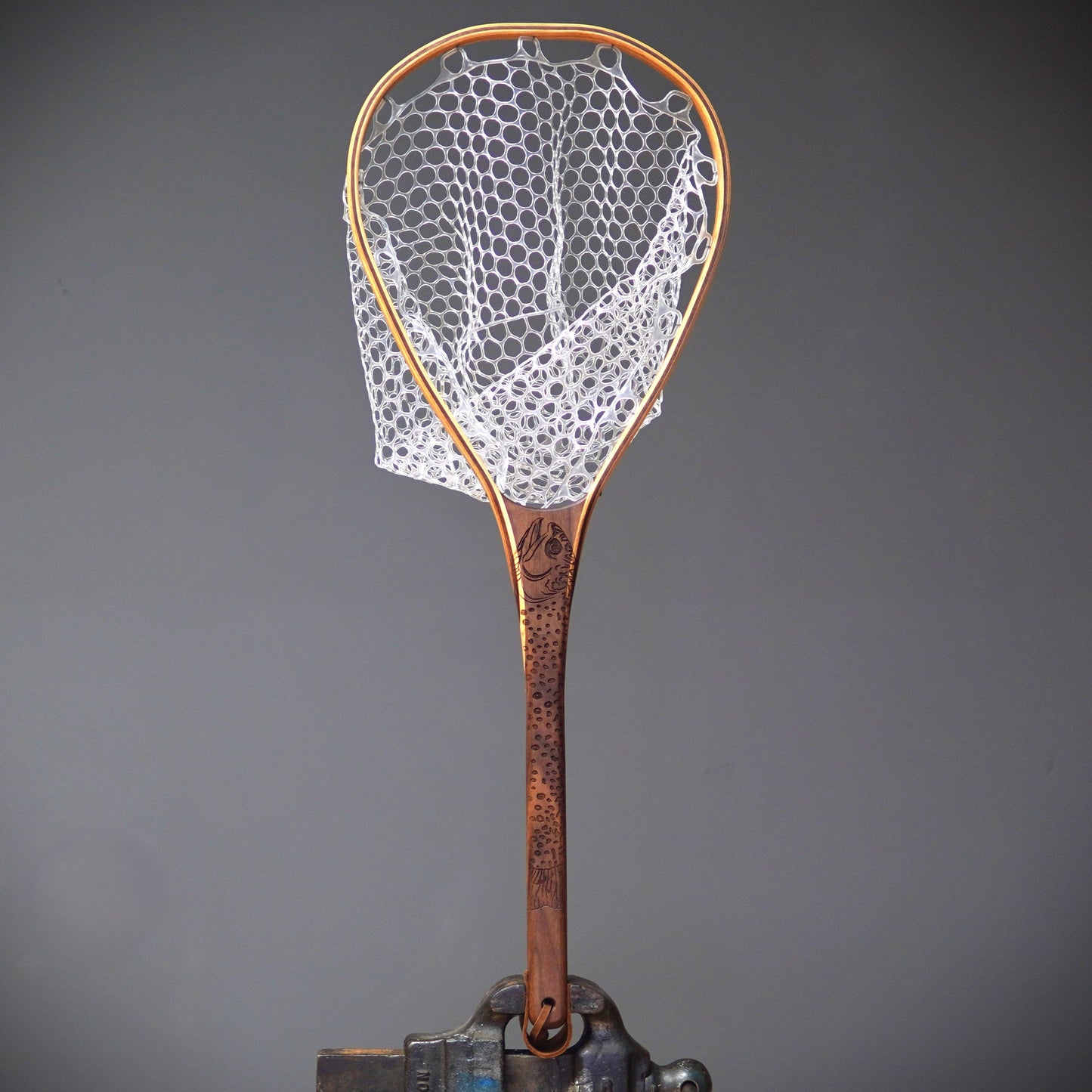 Fat Jake 16"x12" - Brook Trout Engraved - Natural Fly Fishing Traditional Landing Net - Handcrafted & Made in USA