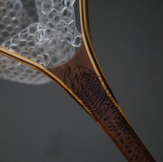 Little Dipper 12"x8" - Brown Trout Engraved - Natural Fly Fishing Traditional Landing Net - Handcrafted & Made in USA