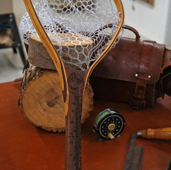 XL 18"x14" - Rainbow Trout Engraved - Natural Fly Fishing Traditional Landing Net - Handcrafted & Made in USA