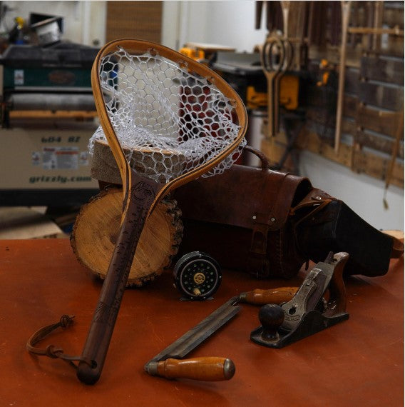 Fat Jake 16"x12" - Rainbow Trout Engraved - Natural Fly Fishing Traditional Landing Net - Handcrafted & Made in USA