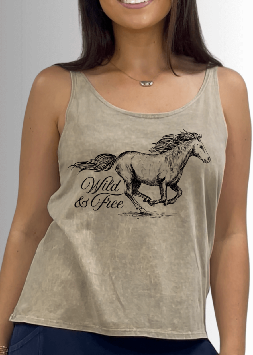 Wild and Free Horse Graphic Premium USA Cotton Tank Top