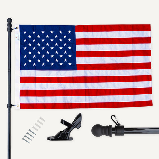 Premium American Flag Display Set - Durable US Made Flag, Pole, Mount & Aluminum Rings