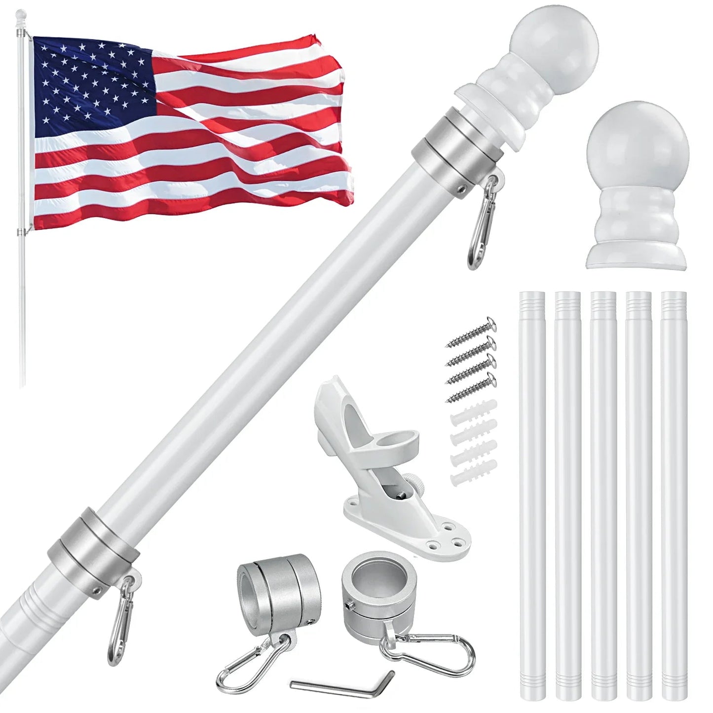 Premium American Flag Display Set - Durable US Made Flag, Pole, Mount & Aluminum Rings