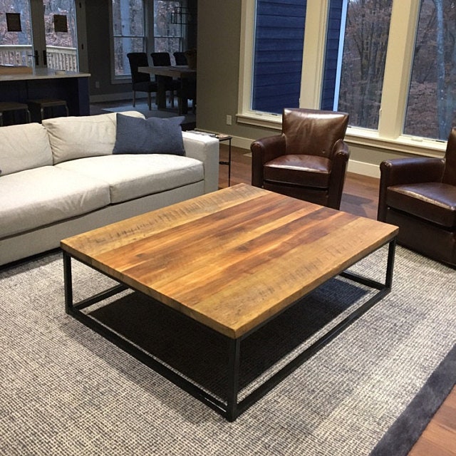 FREE SHIPPING Square coffee table extra large - Wood coffee table rustic modern - Reclaimed wood coffee table - Living room furniture - The Chaotic Grind Store