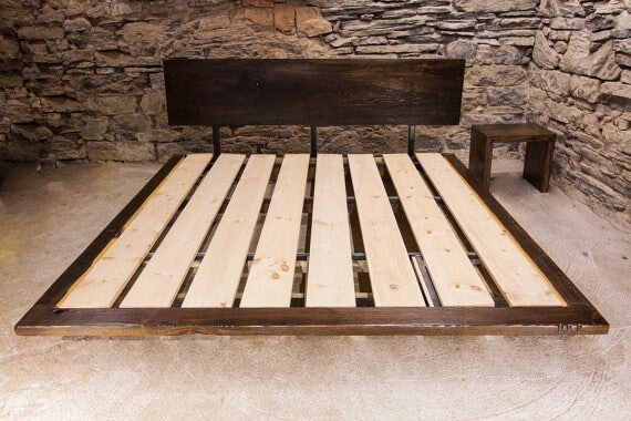FREE SHIPPING - Manhattan Floating Platform Bed, Loft Bed, Reclaimed Wood Bed, Mid Century Furniture, Custom Size Platform Bed Frame Wood