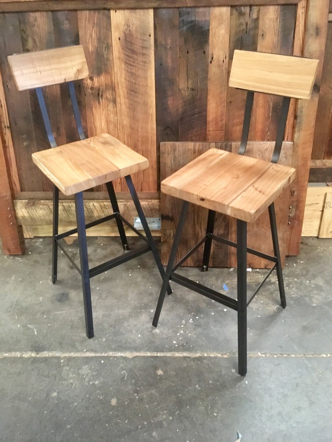 Bar stools with backs counter height - THE BREWSTER- Farmhouse rustic counter stools industrial -Stools reclaimed seat unique man cave decor