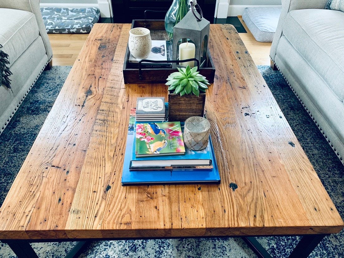 The Campbell Industrial Style Coffee Table, Extra Large Coffee Table, Reclaimed Wood and Metal Custom Coffee Table, Reclaimed Wood Table