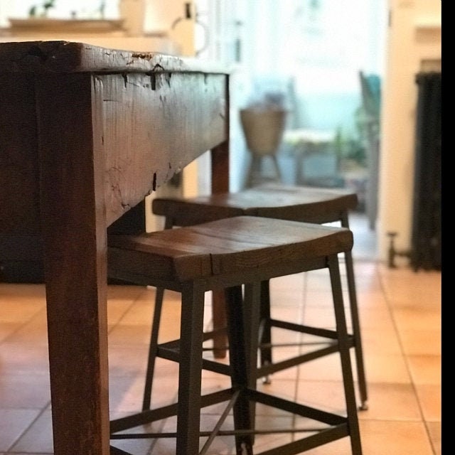 Saddle Seat Bar Stool, Counter Stool, Bar Stool Counter Height, Kitchen Island Stool, Reclaimed Wood Bar Stool, Industrial Metal Stool