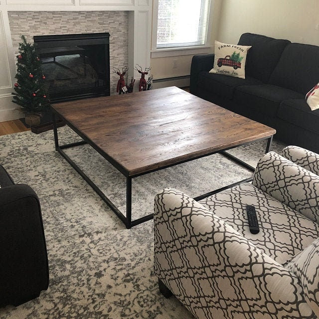 FREE SHIPPING Square coffee table extra large - Wood coffee table rustic modern - Reclaimed wood coffee table - Living room furniture - The Chaotic Grind Store