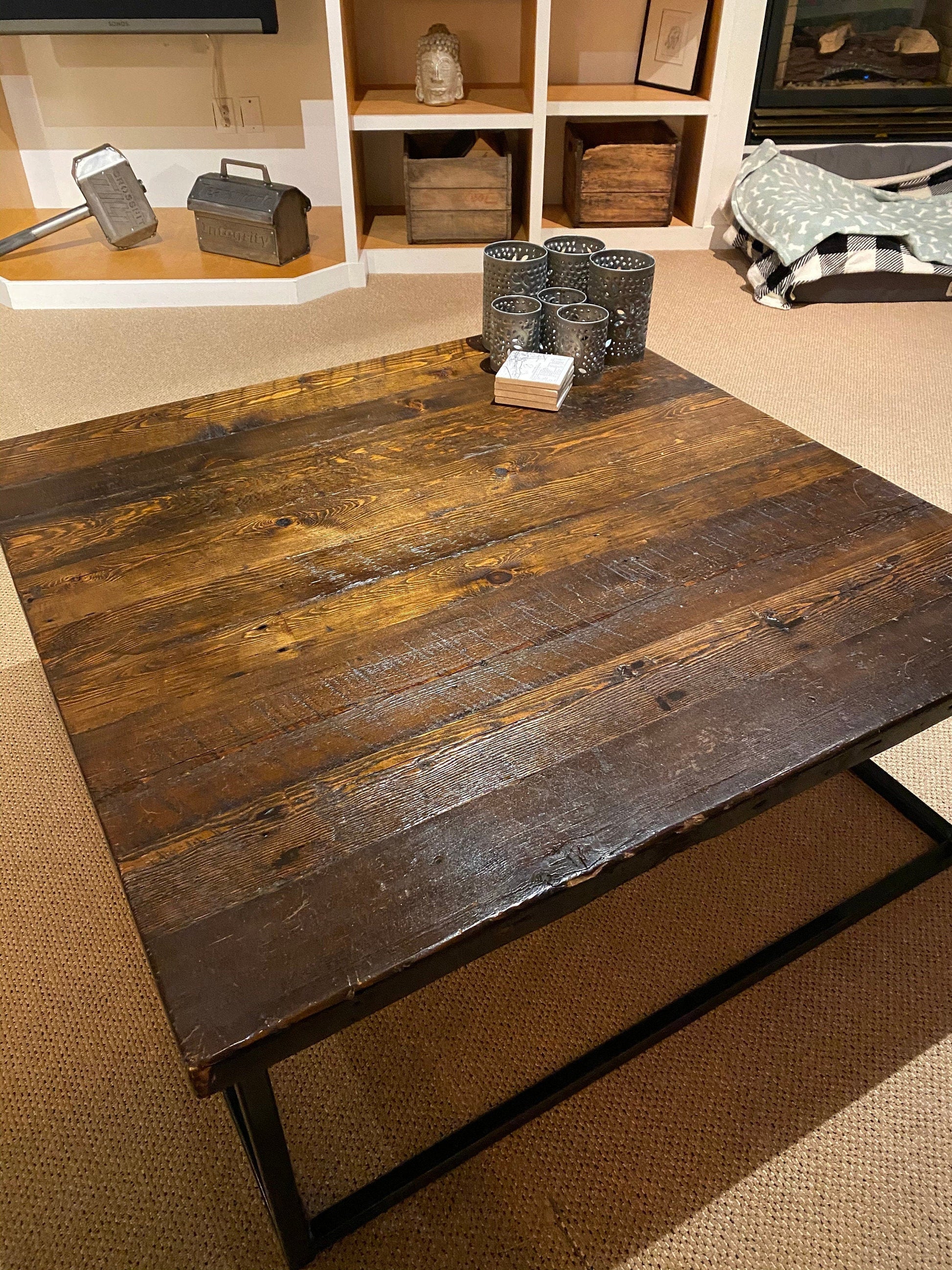 FREE SHIPPING Square coffee table extra large - Wood coffee table rustic modern - Reclaimed wood coffee table - Living room furniture - The Chaotic Grind Store