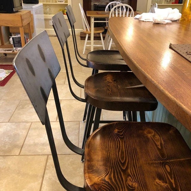 FREE SHIPPING -- Scooped Seat Bar Stools With Backs, Counter Height Stools, Brew Haus Industrial Bar Stools, Reclaimed Wood Bar Stools