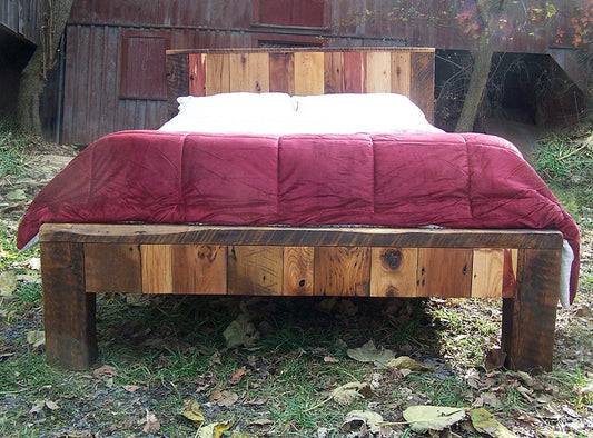 Patchwork Bed, Bed Frame King, Wood Bed Frame, Queen Bed Frame, King Bed Platform, Handmade Bed Frame, Rustic Bedframe, Antique Bed