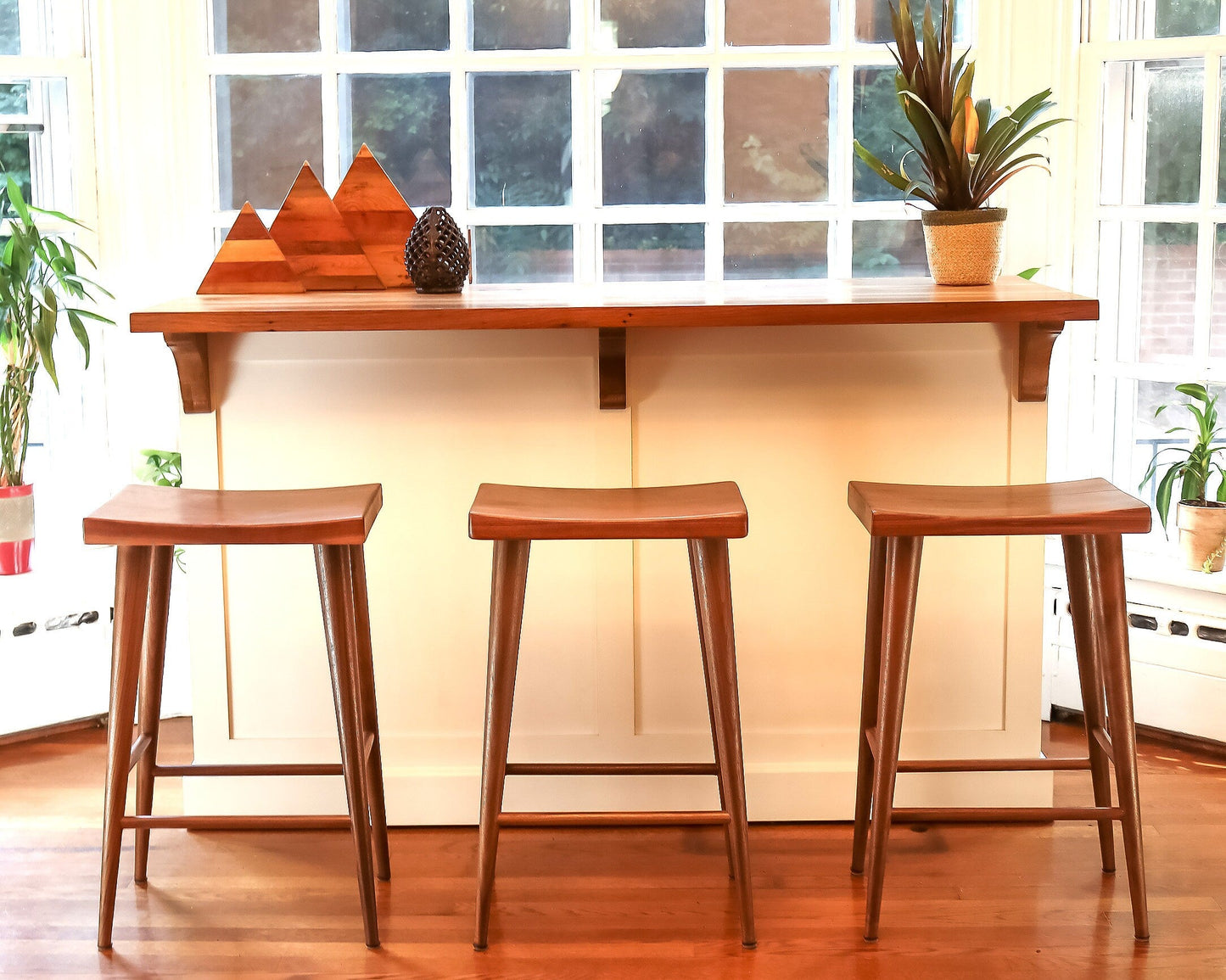 Mid Century Modern Walnut Counter Height Stool, Scandinavian Design Walnut Counter Stool, Counter Height Walnut Danish Modern Saddle Stool