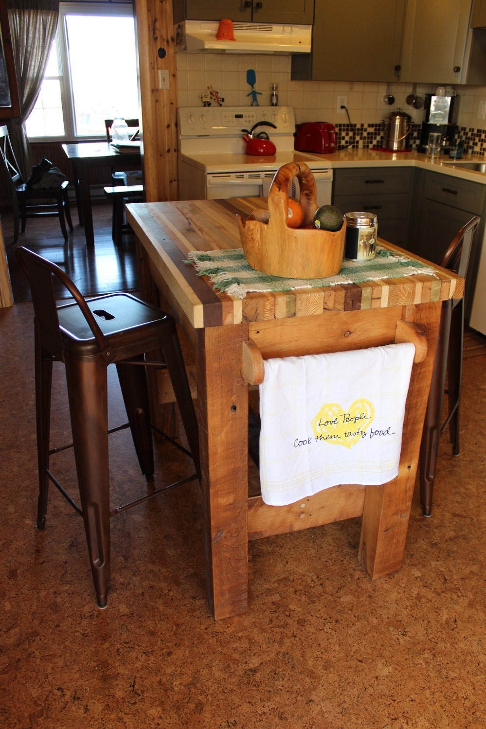 Kitchen Island, Butcher Block Island, Butcher Block Kitchen Table, Wood Cutting Island, Reclaimed Wood Kitchen Island, Rustic Island Table