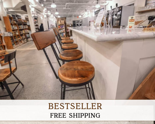 Free Shipping Swiveling Industrial Bar Stools With Backs -THE SULLY- Counter Height Wooden Bar Stools, Vintage Rustic Bar Stools For Island
