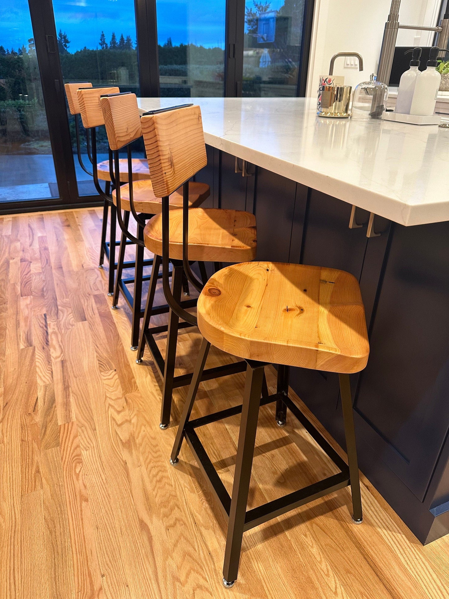 FREE SHIPPING- Swiveling Bar Stool With Back, Counter Stool, Scooped Seat Brewster, Tractor Seat Industrial Stool for commercial or home