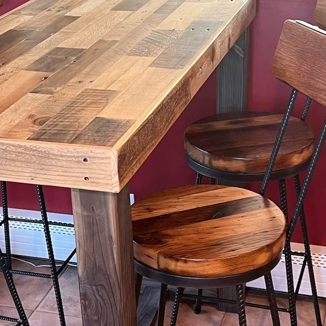 Free Shipping Swiveling Industrial Bar Stools With Backs -THE SULLY- Counter Height Wooden Bar Stools, Vintage Rustic Bar Stools For Island