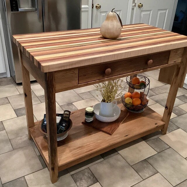 Kitchen Island, Butcher Block Island, Butcher Block Kitchen Table, Wood Cutting Island, Reclaimed Wood Kitchen Island, Rustic Island Table