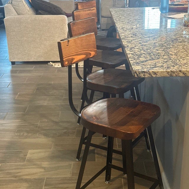 Reclaimed Wood Scooped Seat Bar Stools, Bar Stools Counter Height, Brewster Bar Stools, Farmhouse Bar Stools, Industrial Counter Stools,