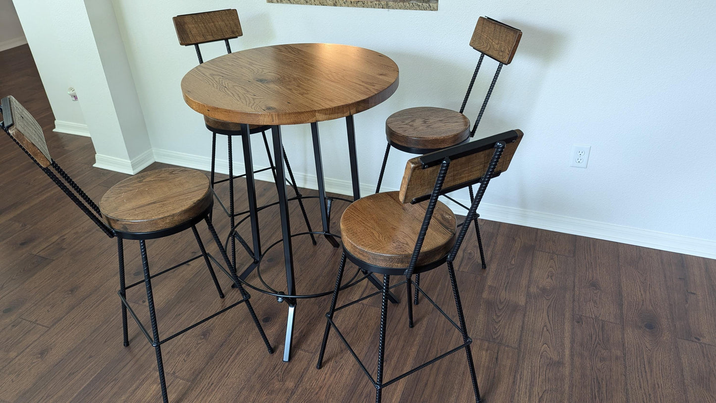 Custom Sizing - Bar Height Table Round - Pub Table With Foot Rest - Pub table bar height with design - Reclaimed wood bar height table