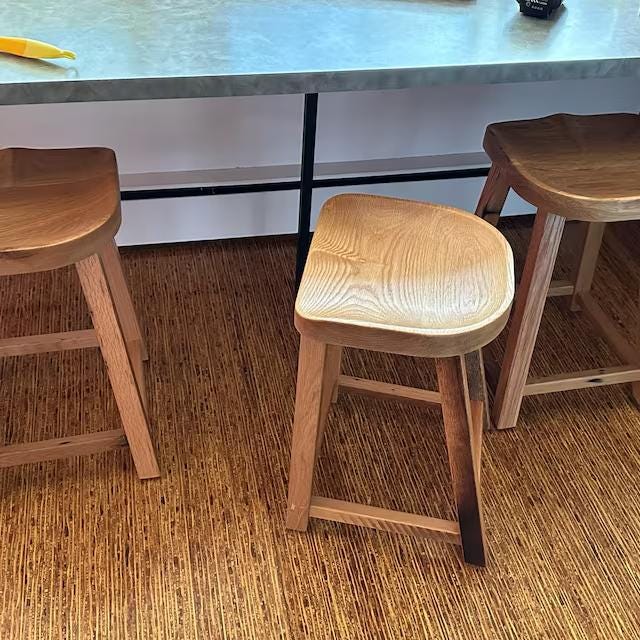 Oak Barstool, Counter Height Stool, Reclaimed Wood Tractor Seat Stool, Backless Bar Stool, Scooped Seat Kitchen Stool