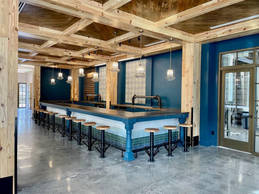 Circular Footrest Bolt Down Bar Stools, Rustic Modern Bolt Down Bar Stool, Outdoor Patio Bar Stools, Floor Mounted Metal Bar Stool