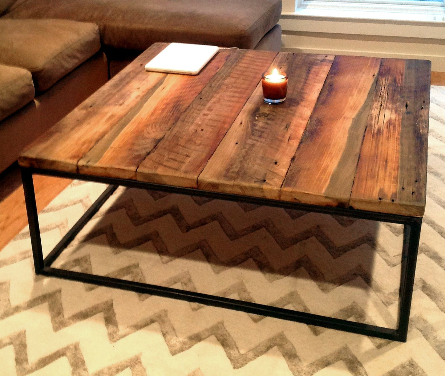 FREE SHIPPING Square coffee table extra large - Wood coffee table rustic modern - Reclaimed wood coffee table - Living room furniture - The Chaotic Grind Store