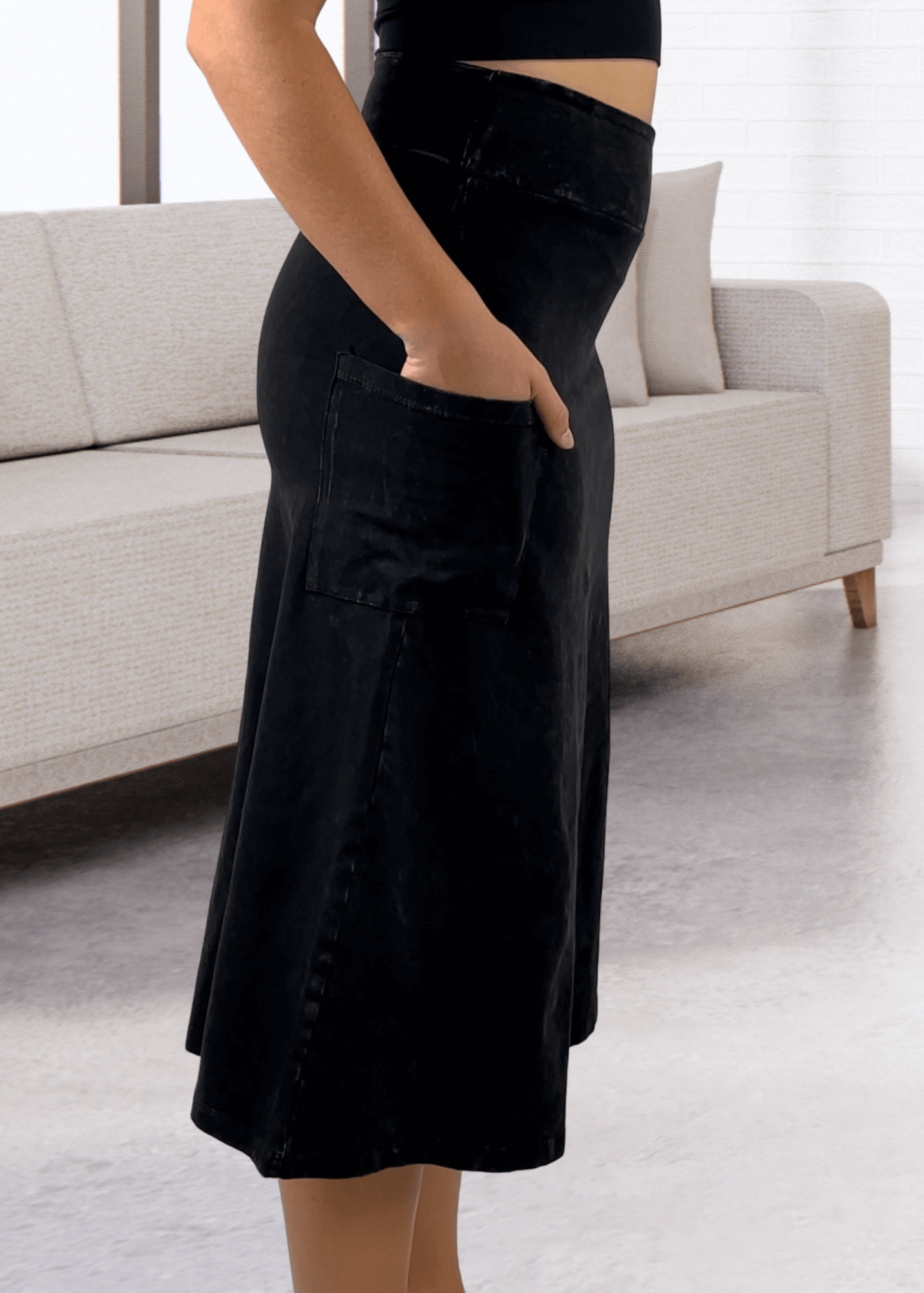 Alyssa Very Versatile Cotton Skirt Black Denim