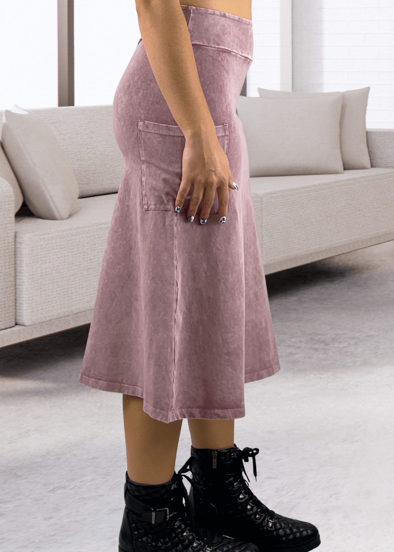 Alyssa Very Versatile Cotton Skirt in Dark Grey-Blue Denim