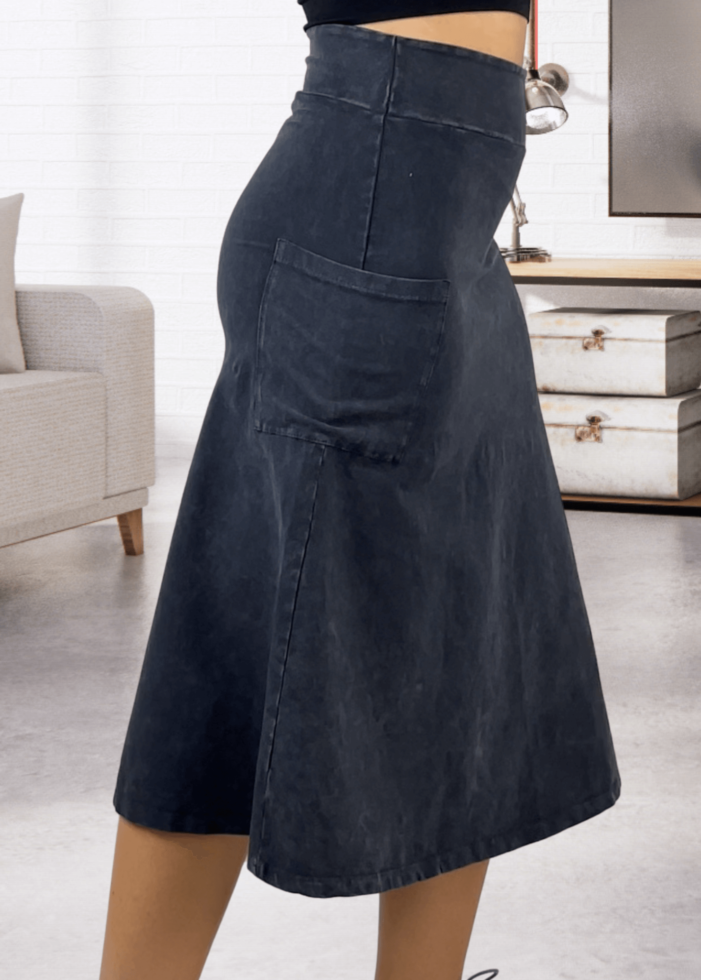 Alyssa Very Versatile Cotton Skirt in Dark Denim