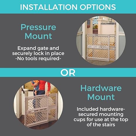 Toddleroo by North States Supergate Ergo Child Gate, Baby Gate. Pressure or Hardware Mount. Made in USA. (26" Tall, Sand) - The Chaotic Grind Store