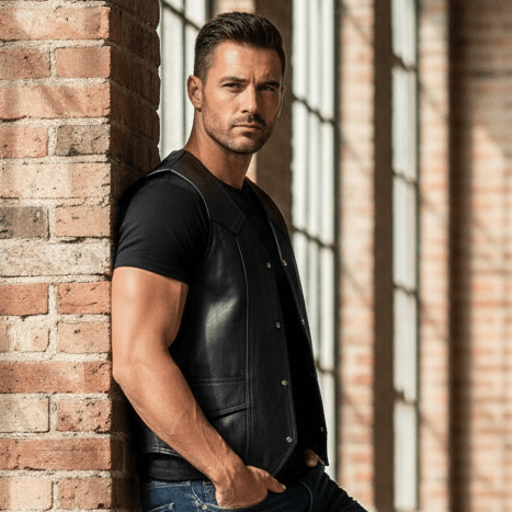 REED Men's Soft Durable Motorcycle Leather Vest Black, 2 Inside Pockets - Imported