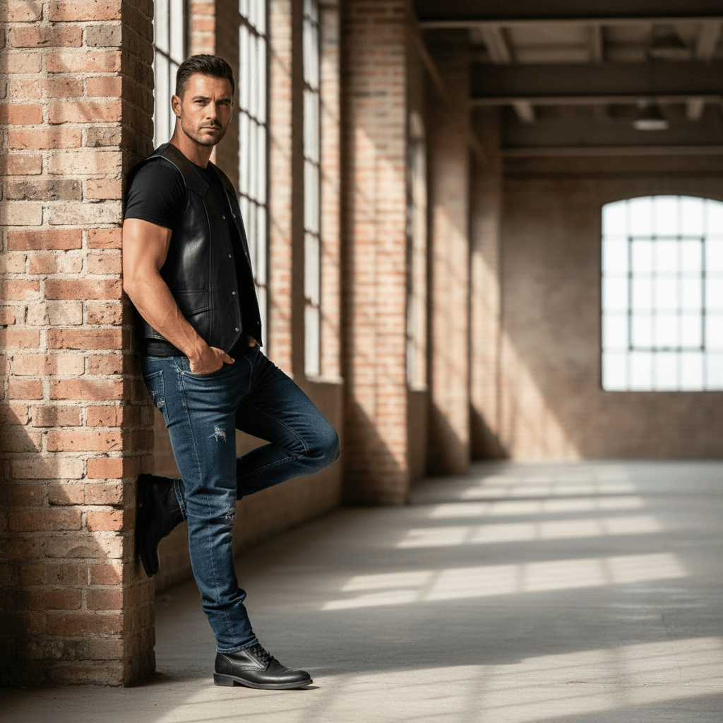 REED Men's Soft Durable Motorcycle Leather Vest Black, 2 Inside Pockets - Imported