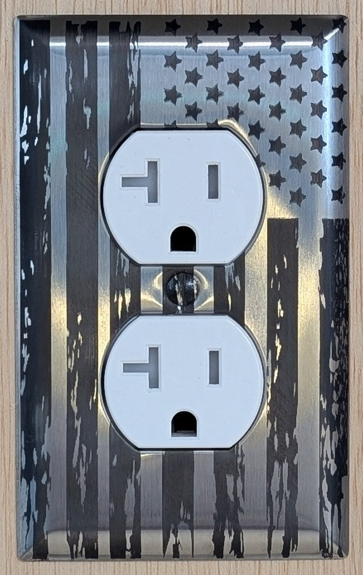 American Flag Stainless Steel Duplex Receptacle Cover Plate.