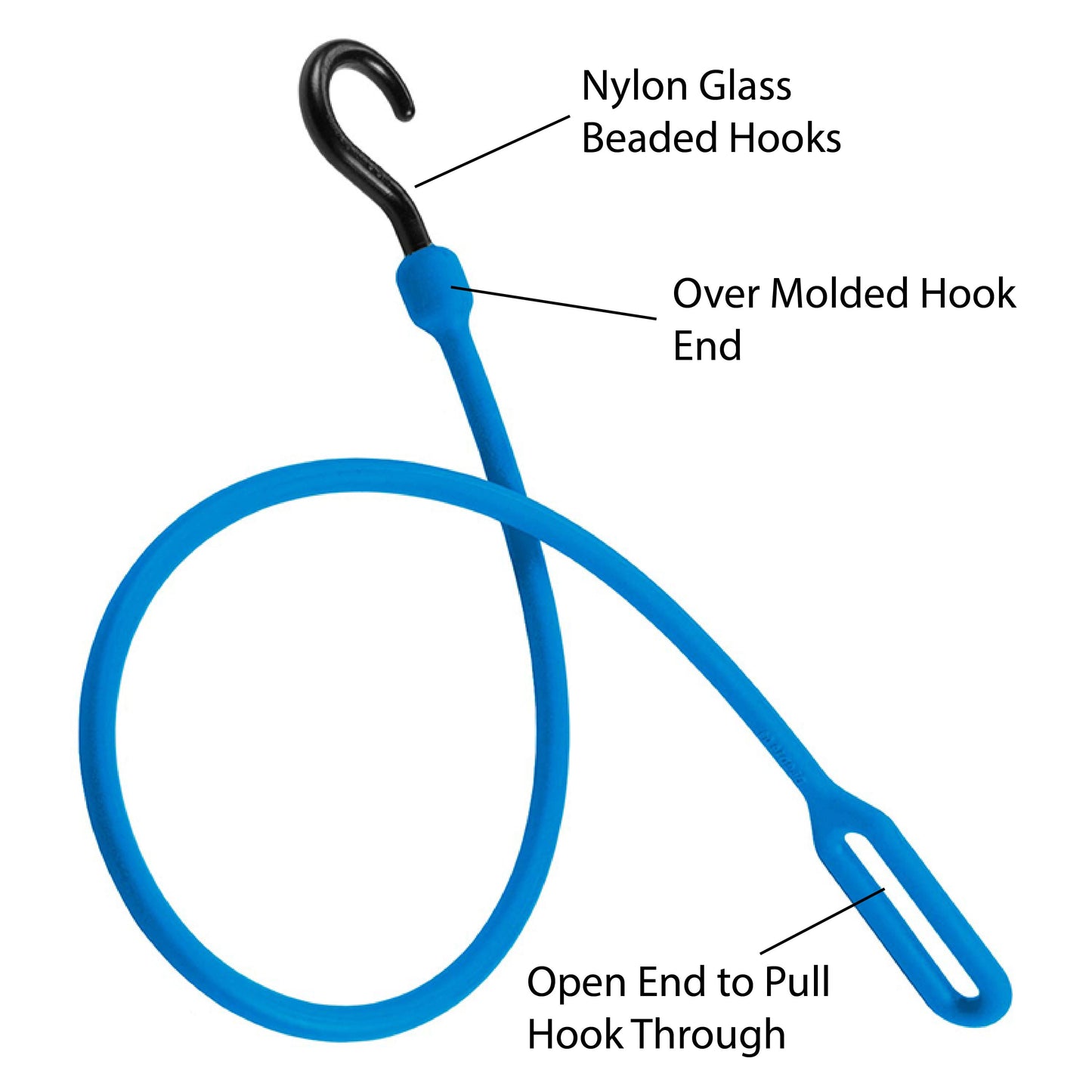 30" Loop End Heavy Duty Poly Bungee Cord, 4 Pack